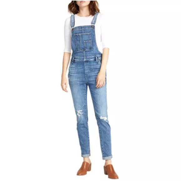 Silver Jeans Denim - Silver Jeans Distressed Slim Leg Overalls